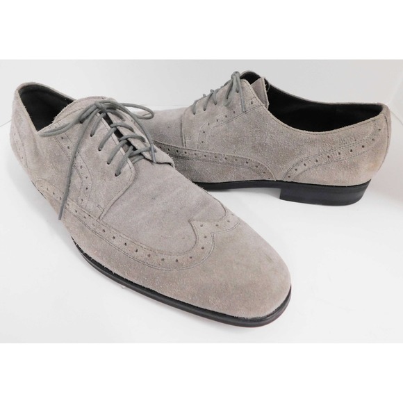Hugo Boss Black Label Matano Medium Gray‎ Suede Wingtip Lace-Up Shoes  13 - Picture 1 of 7